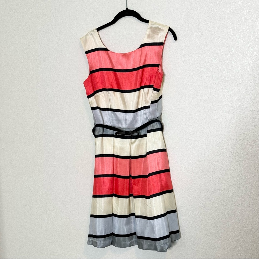 Danny and Nicole Women’s Coral Gray Fit & Flare Sleeveless Belted Dress Sz 10